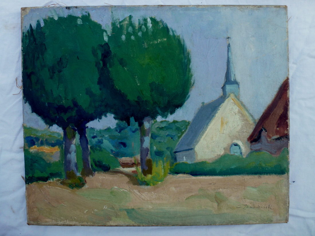 l'église par Czeslaw Zawadzinski, peinture du 20ième siècle, pologne