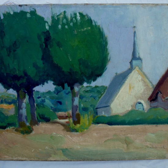 l'église par Czeslaw Zawadzinski, peinture du 20ième siècle, pologne