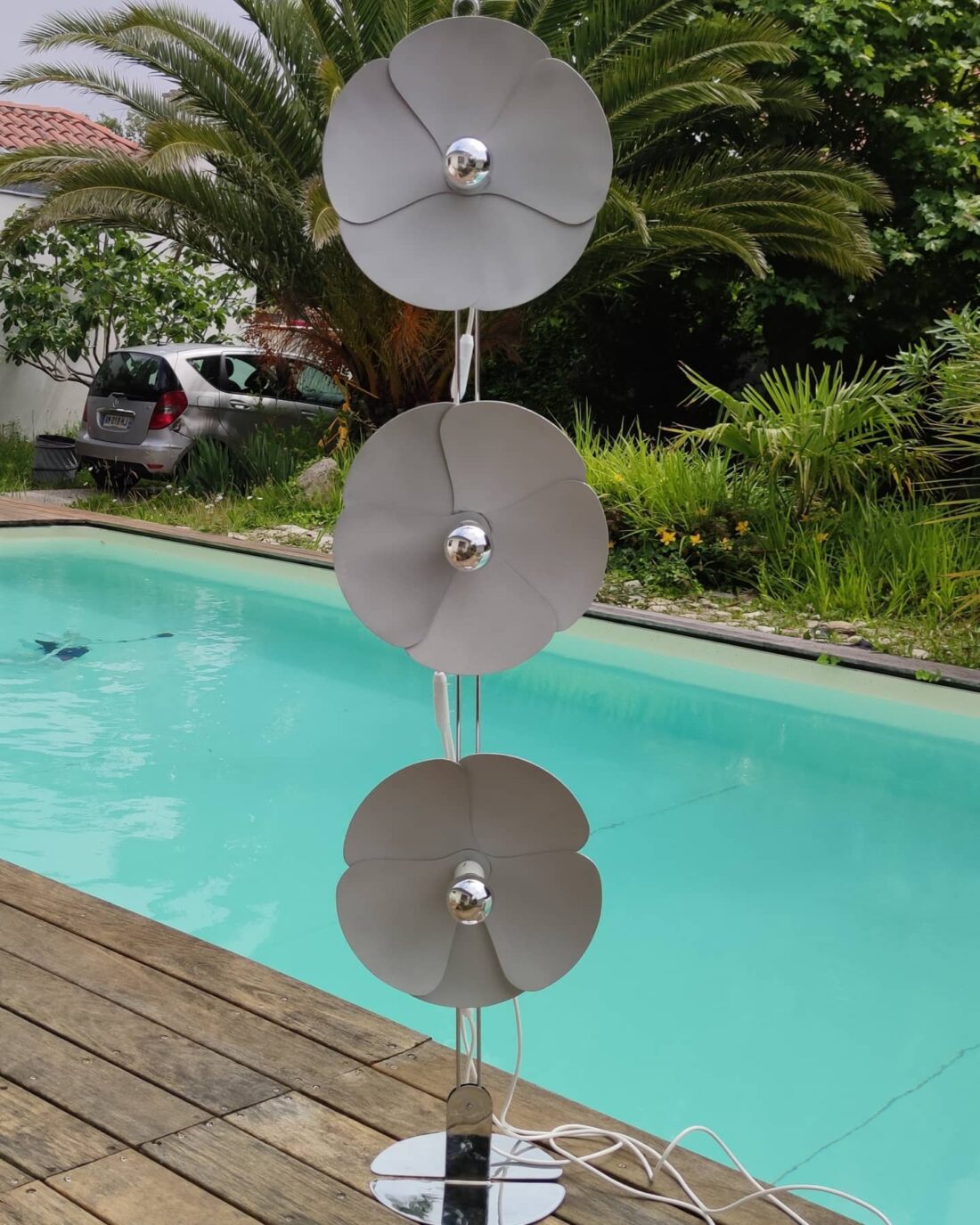 Lampadaire 3 fleurs Olivier Mourgue, luminaire design Diderot, éclairage mid-century, rare vintage
