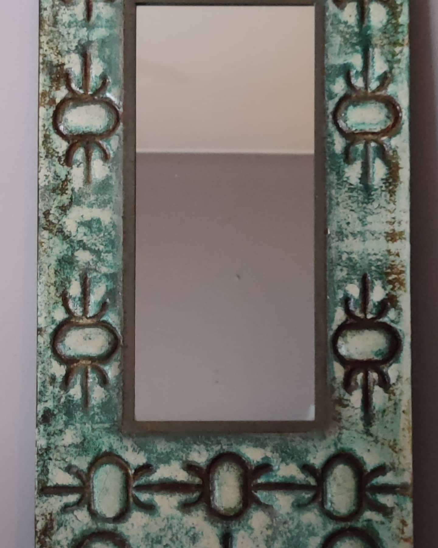 Miroir en céramique rectangulaire, motifs tribaux, style mid-century, 80x40 cm