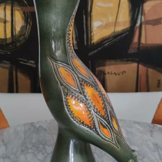Oiseau en céramique vintage, poterie périgordine, design artisanal XXe siècle