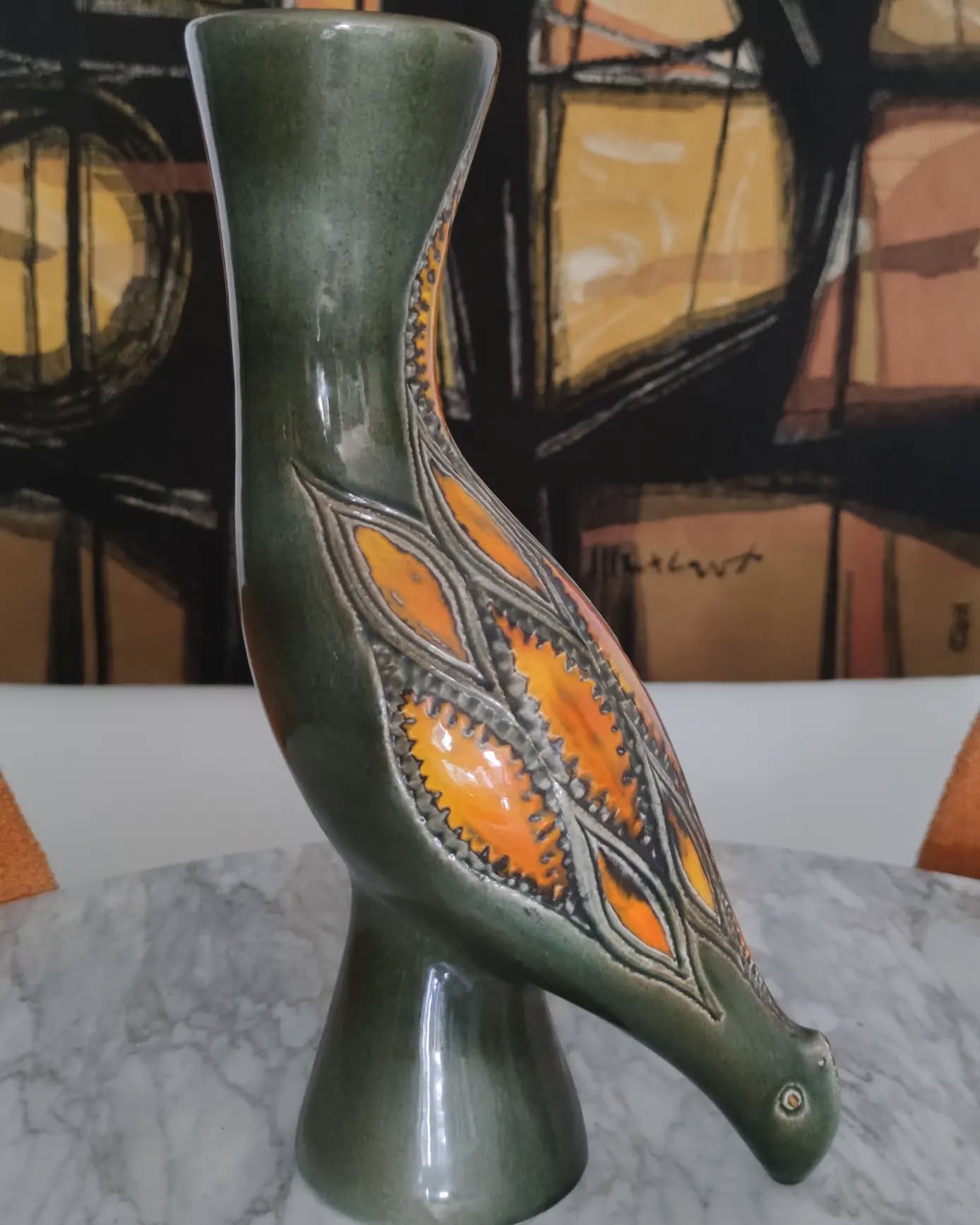 Oiseau en céramique vintage, poterie périgordine, design artisanal XXe siècle