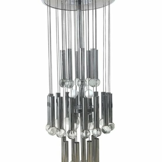 Suspension Gaetano Sciolari, lustre cascade, métal et verre, design italien années 70