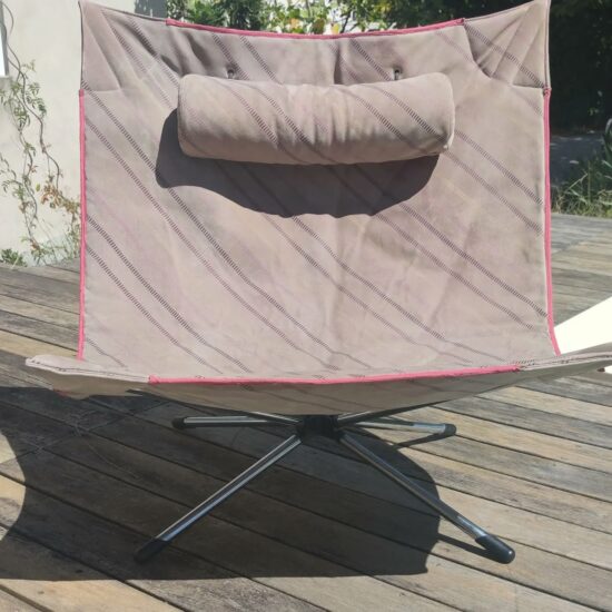 Fauteuil pliant Miamina, design italien, Salviati & Tresoldi, Saporiti, cuir daim années 80