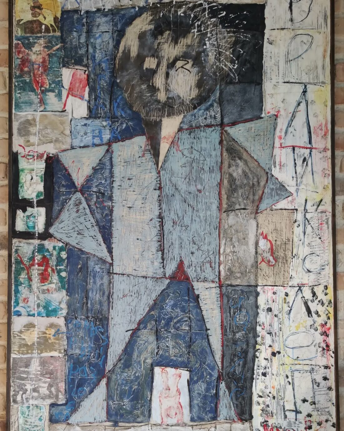 Toile abstraite grand format, technique mixte, signée en cyrillique, datée 1988