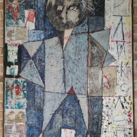 Toile abstraite grand format, technique mixte, signée en cyrillique, datée 1988