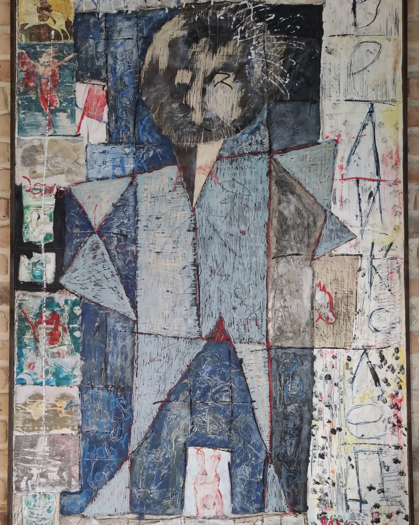 Toile abstraite grand format, technique mixte, signée en cyrillique, datée 1988