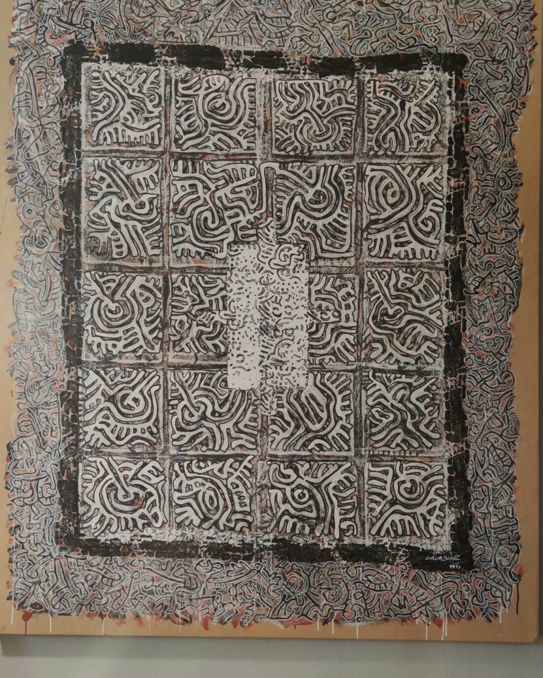 Œuvre grand format Frank Cavadore, technique mixte, abstraction et art brut, 160x130 cm