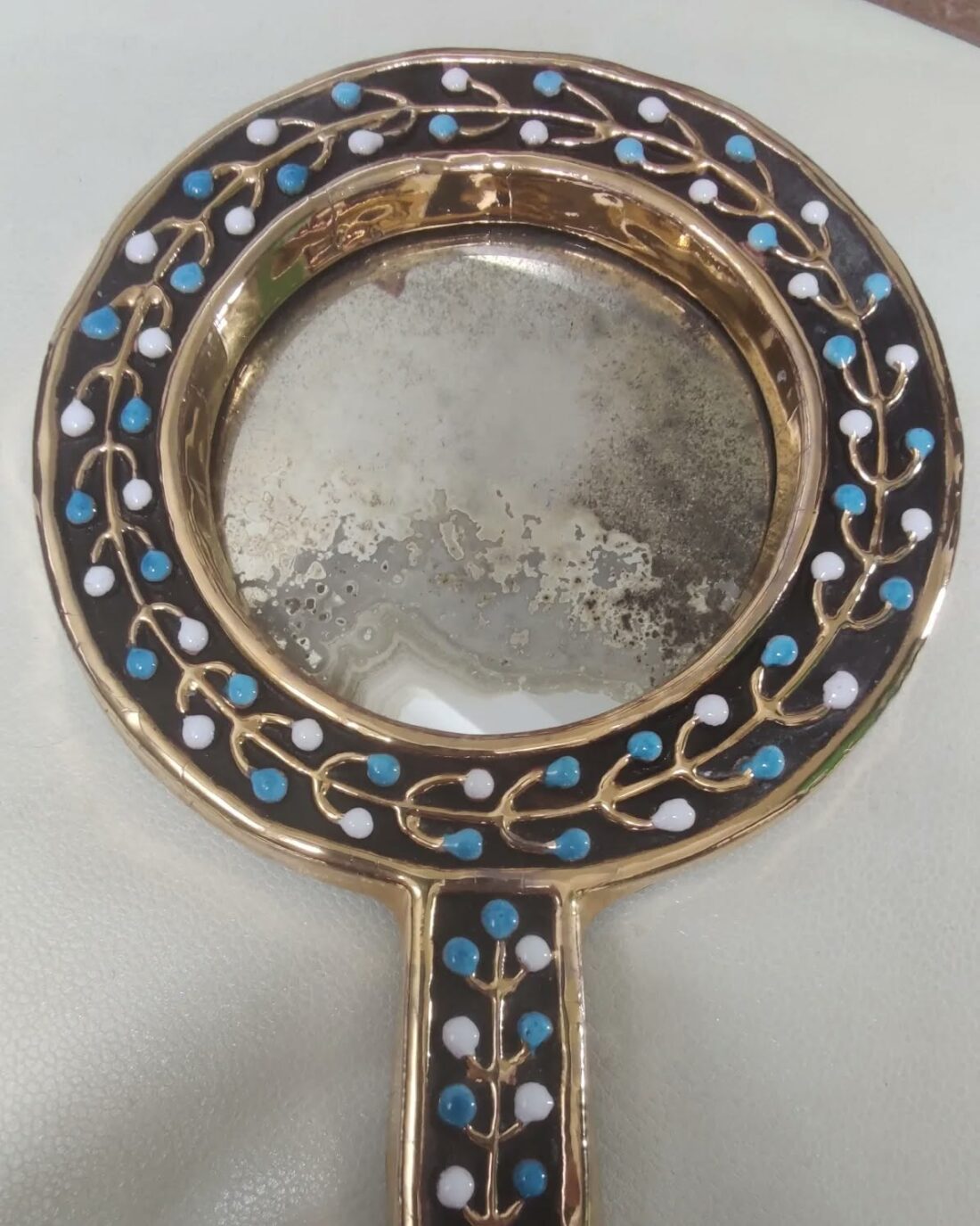 Petit miroir Mithé Espelt, céramique années 50, design français, pièce rare