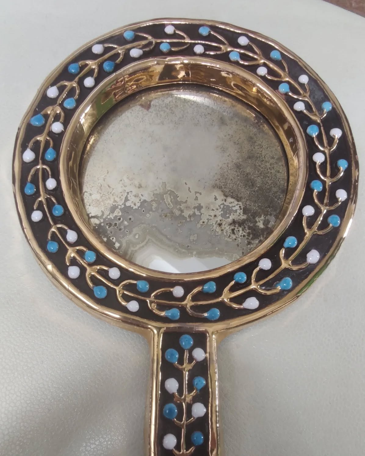Petit miroir Mithé Espelt, céramique années 50, design français, pièce rare