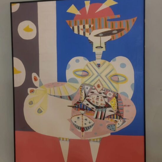 Huile sur toile André Vereecken, artiste belge, art mid-century, peinture colorée abstraite