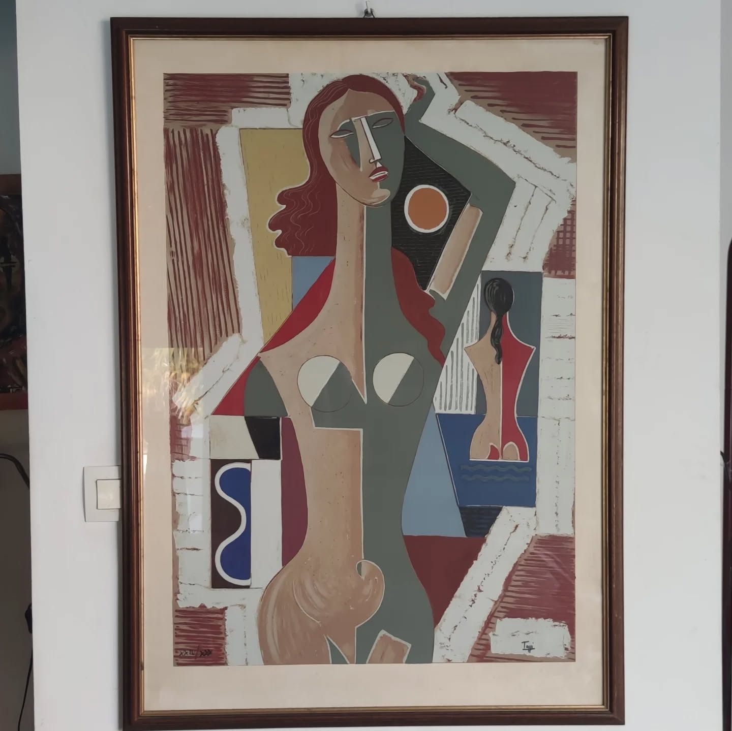 Lithographie cubiste de Mario Tozzi, tirage limité à 30 exemplaires, années 1960, portrait féminin