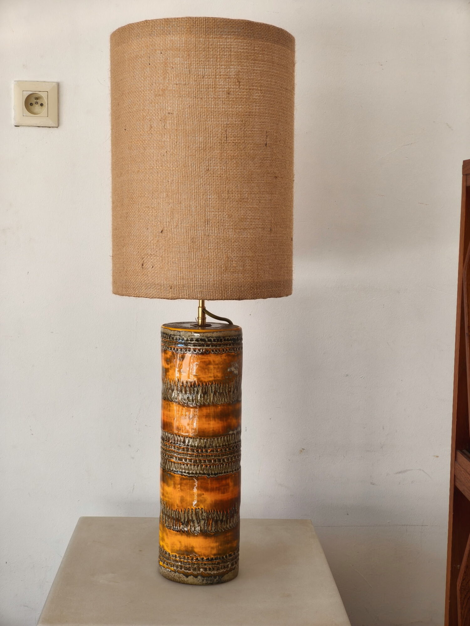 Lampe à poser Poterie Périgordine pied en céramique vintage française années 70 design artisanal