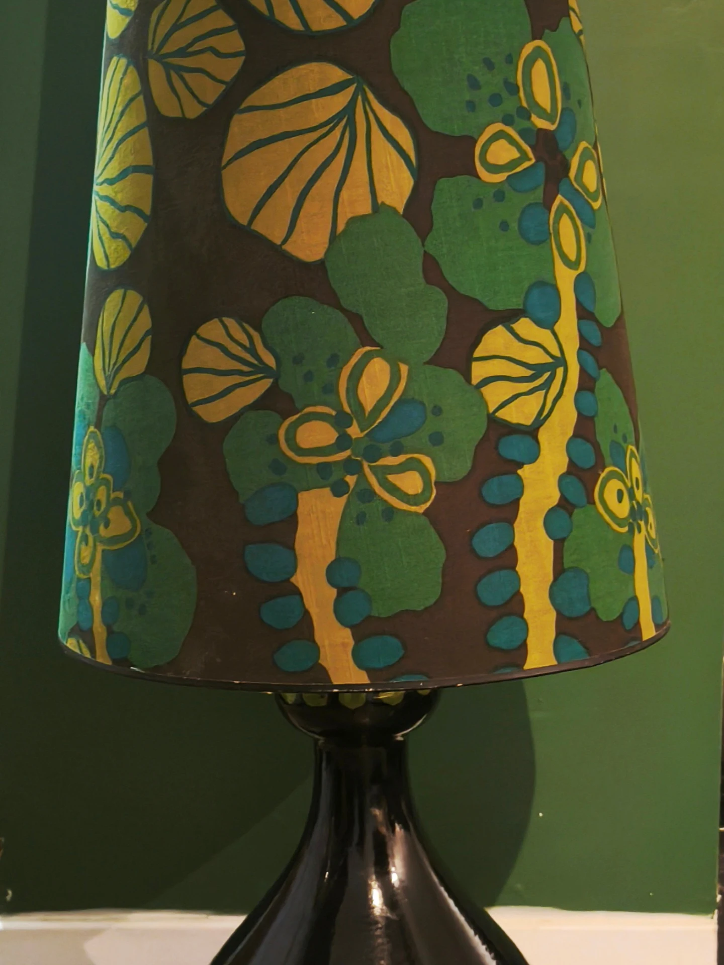 Grande lampe années 60 pied en céramique et abat-jour vintage d’origine, style Panton design sixties